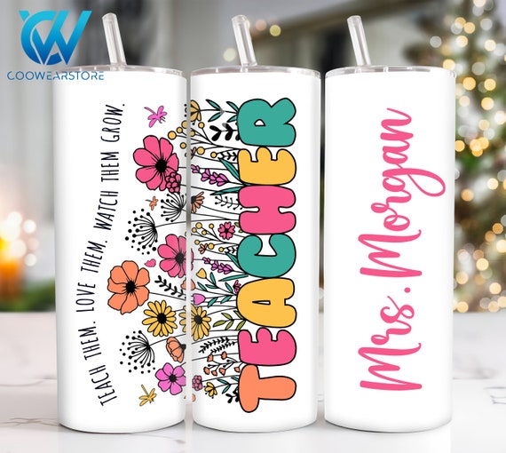 Custom Name Teacher 20 oz Skinny Tumbler Png, Boho Floral Teacher 20oz Tumbler Png, Teacher Life Tumbler Png, Teacher 20oz Tumbler Wrap Png