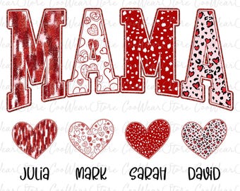 Custom Mama Heart With Kids Name Png, Happy Mother's Day Png, Valentine Heart Png, Custom Kids Names Png, Mother's Day Png, Valentine Mama