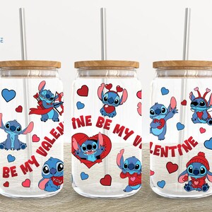 Cartoon Valentines Day 16oz Glass Can Wrap, Valentines 16 oz Glass Can Png, Cartoon 16 oz Libbey Glass Can Wrap, 16 oz Tumbler Wrap Png