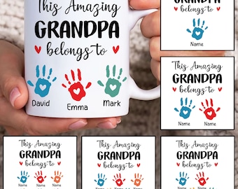 Personalized Grandpa Up to 6 Kids Handprint Mug Wrap, Best Dad 11oz Mug Template, Dad 11oz Mug Png, Fathers Day Mug Png