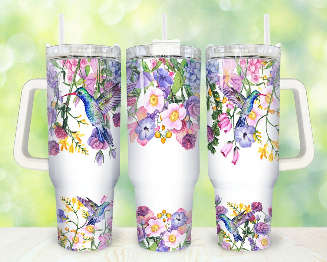 Hummingbirds Floral 40oz Tumbler Wrap Png, Birds Flowers 2 Pieces 40 Oz