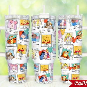 Cartoon Characters 40oz Tumbler Wrap Png, Bear and Friends 2 pieces 40 oz Tumbler Png, Cartoon Polaroid Tumbler 40oz Png Sublimation Designs