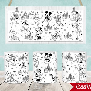 Cartoon Characters Mug Wrap, 11oz & 15oz Mug Template, Cartoon 11oz Mug Png, 15oz Mug Png, Mug Designs, Coffee Mugs, Mug Sublimation Design