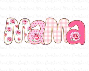 Pink Floral Mama Png, Preppy Mama Floral Glitter Png, Happy Mother's Day Png, Mother's Day Gift, Mama with Kids Names Png, Mama Flower Png