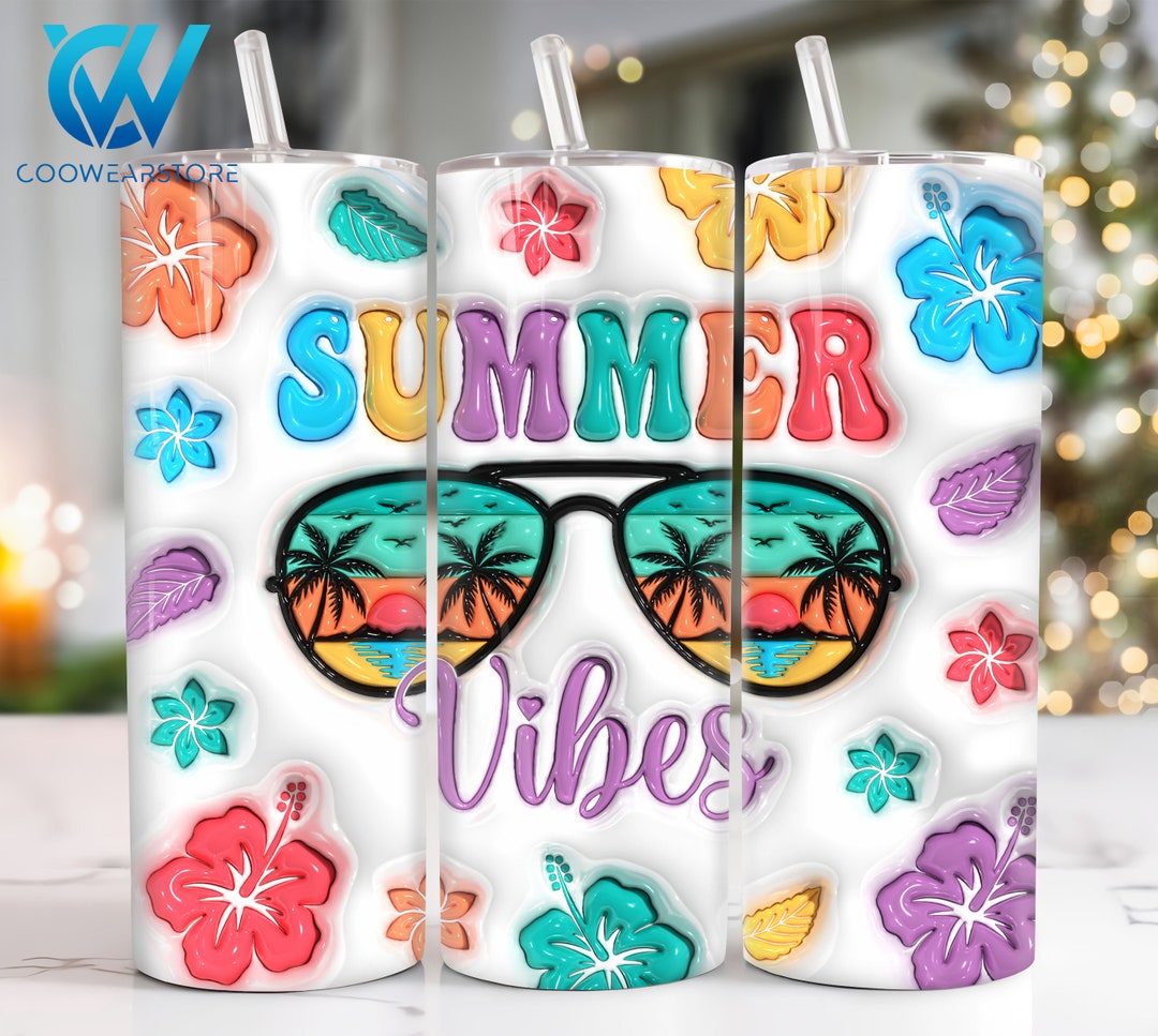 Summer Vibes 3D Inflated 20 Oz Skinny Tumbler Sublimation Design ...