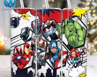 Superhero 20 oz Skinny Tumbler Sublimation Design, Movies Characters 20oz Tumbler Png, Heroes Straight and Taper Tumbler Wrap