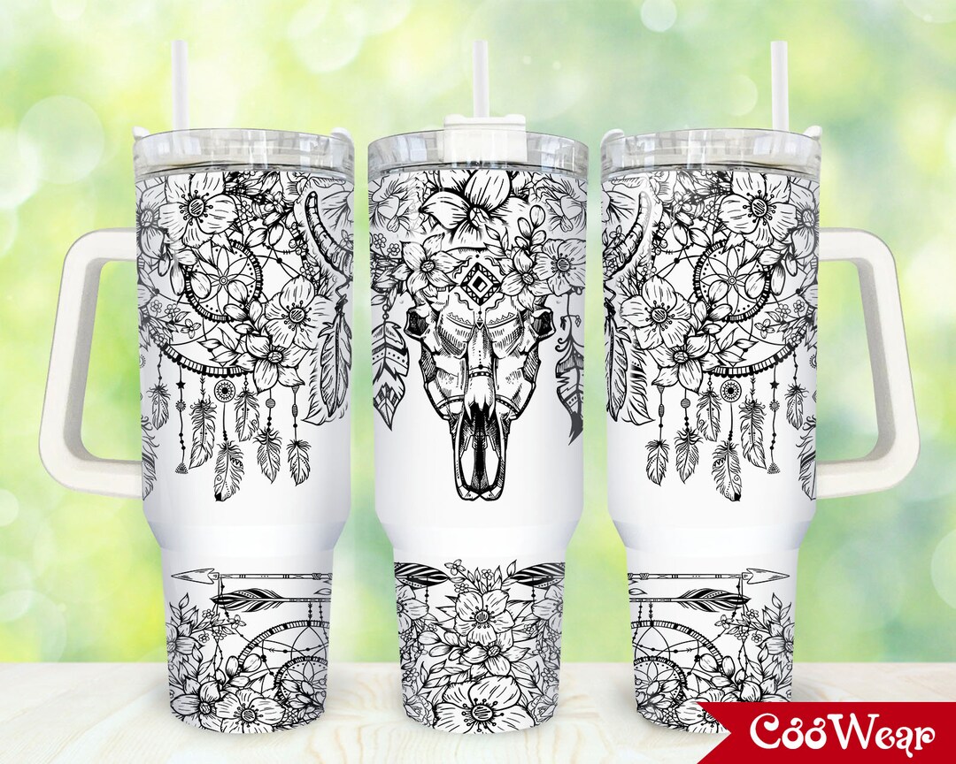 Western Highland Cow Skull 40oz Tumbler Wrap Png, Bull Skull Floral 2 ...