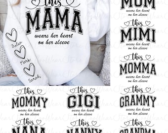 Bundle Custom Mama Heart With Kids Name Png, Happy Mother's Day Png, Custom Mama Png, Custom Kids Names Png, Mother's Day Png,Name on Sleeve