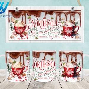 Weihnachtstasse mit heißer Schokolade, 11 Unzen und 15 Unzen Bechervorlage, Weihnachten 11 Unzen Becher Png, 15 Unzen Becher Png, Kaffeetassen, Becher Sublimationsdesign