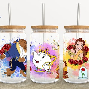 Cartoon Characters 16oz Glass Can Wrap, Cartoon Princess 16 oz Glass Can Png, Princess 16 oz Libbey Glass Can Wrap, 16 oz Tumbler Wrap Png