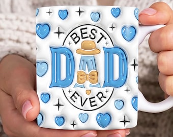 Best Dad In The World 3D Inflated Mug Wrap, Best Dad 11oz Mug Template, Dad 3D Puff 11oz Mug Png, Fathers Day Mug Sublimation Design