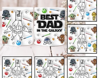 Personalized Dad Fist Bump Mug Wrap, Best Dad in the Galaxy 3D Inflated 11oz Mug Template, Dad 3D Puff 11oz Mug Png, Fathers Day Mug Wrap