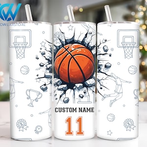 Anpassad namnbasketboll 20 oz smal tumbler sublimering, basketboll 20oz tumbler png, sport rak och avsmalnande tumbleromslag