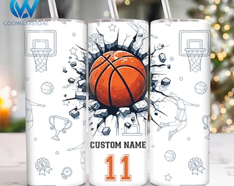Custom Name Basketball 20 oz Skinny Tumbler Sublimation, Basketball 20oz Tumbler Png, Sport Straight and Taper Tumbler Wrap