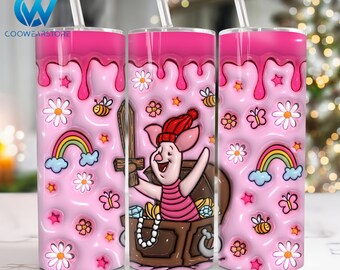 Aufgeblasene 3D-Zeichentrickfiguren 20 Unzen Skinny Tumbler Sublimationsdesign, 3D Cartoon 20 Unzen Tumbler Png, Cartoon Straight und Taper Tumbler Wrap
