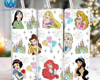 Zeichentrickfiguren 20 Unzen Skinny Tumbler Sublimation, Cartoon Prinzessin 20 Unzen Tumbler Png, Filme Charaktere Straight und Taper Tumbler Wrap
