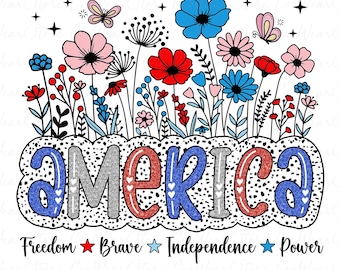 Floral Amérique png, 4 juillet png, Brushstroke America png, Memorial Day png, Jour de l'indépendance png, patriotique png, 4 juillet png