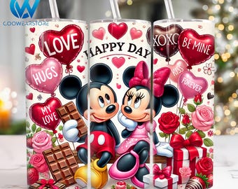 Valentines Cartoon 20 oz Skinny Tumbler Sublimation, Happy Valentines Day 20oz Tumbler Png, Valentines Day Straight and Taper Tumbler Wrap
