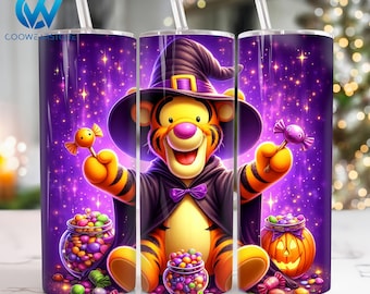 Halloween Character 20 oz Skinny Tumbler Wrap, Halloween Cartoon 20oz Skinny Tumbler Png, Halloween Straight and Taper Tumbler Wrap