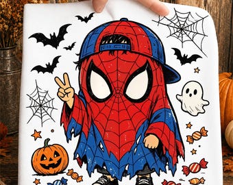 Spooky Superhero Png, Spider Boy Halloween Png, Spooky Boys Png, Cartoon Superhero Png,  Halloween Superhero Pumpkin Png, Trendy Halloween
