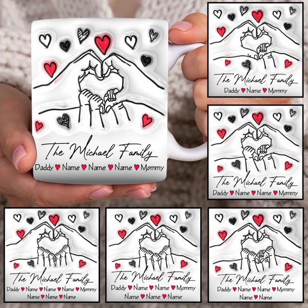 Custom Family Holding Hands 3D Inflated Mug Wrap, Dad 3D Inflated 11oz Mug Template, Dad 3D Puff 11oz Mug Png, Fathers Day Mug Sublimation