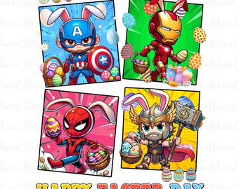 Easter Bunny Superhero Png, Happy Easter Png, Retro Easter Png, Easter Bunny Png, Easter Cartoon Png, Superhero Characters Easter Png