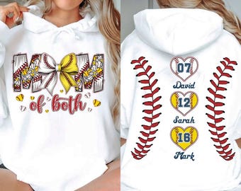 Custom Mom of Both Png, Baseball Softball Bow Png, Baseball Bow Png, Softball Bow Png, Baseball Mama Png, Mother's Day Png,Baseball Softball