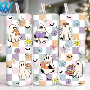 Retro Halloween 20 onças Skinny Tumbler Png, Halloween Ghost 20 onças Skinny Tumbler Wrap Png, Halloween Horror Straight e Taper Tumbler Wrap