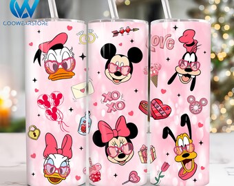 Valentines Cartoon 20 oz Skinny Tumbler Sublimation, Happy Valentines Day 20oz Tumbler Png, Valentines Day Straight and Taper Tumbler Wrap