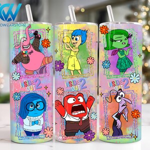 Cartoon Characters 20 oz Skinny Tumbler Png, Cartoon Emotions 20oz Tumbler Png, Movies Characters 20oz Tumbler Wrap, Mental Health Tumbler