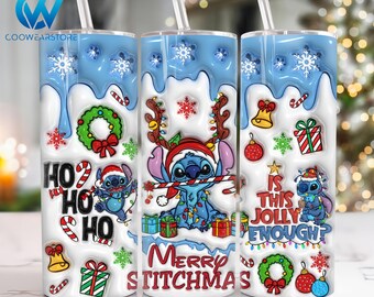 3D Inflated Christmas 20 oz Skinny Tumbler Sublimation, Merry Christmas 20oz Tumbler Png, Christmas Straight and Taper Tumbler Wrap