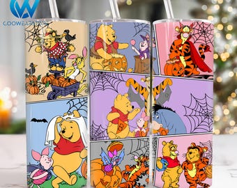 Halloween Character 20 oz Skinny Tumbler Wrap, Halloween Cartoon 20oz Skinny Tumbler Png, Halloween Straight and Taper Tumbler Wrap