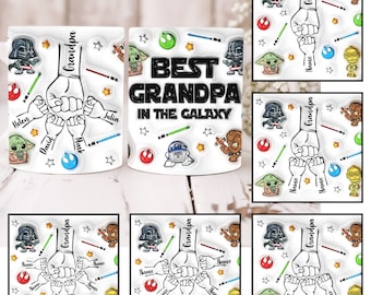 Personalized Dad Fist Bump Mug Wrap, Best Grandpa in the Galaxy 3D Inflated 11oz Mug Template, Dad 3D Puff 11oz Mug Png,Fathers Day Mug Wrap