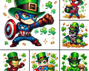 St. Patricks Day Superheld Png, Retro St.Patricks Tag Png, St.Patricks Tag Cartoon Png, St.Patricks Png, Kleeblatt png, glücklicher Superheld