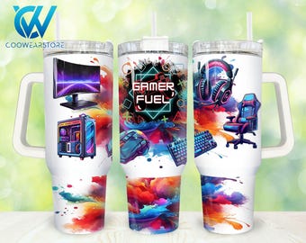 Gamer Fuel 40oz Tumbler Wrap Png, Neon Video Game Controller 2 pieces 40 oz Tumbler Png, Gaming Gear Tumbler 40oz Png, Sublimation Designs