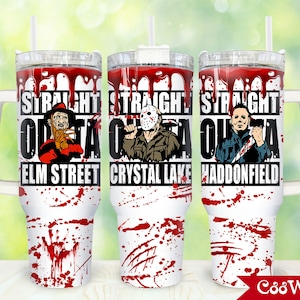 Movies Characters 40oz Tumbler Wrap Png, Horror Characters 2 pieces 40 oz Tumbler Png, Horror Halloween Tumbler 40oz Png Sublimation Designs