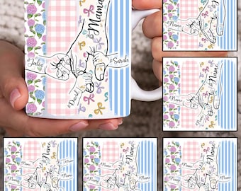 Aangepaste mok voor maximaal 6 kinderen met mama's hand, moksjabloon coquette mama bloemen 11 oz, mok mama 11 oz png, mokken moeder, koffiemokken moeder, sublimatie mok