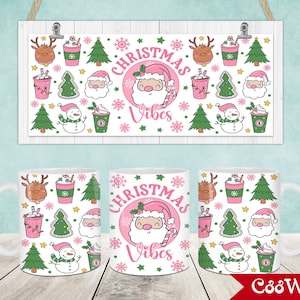 Christmas Mug Wrap, 11oz & 15oz Mug Template, Merry Christmas 11oz Mug Png, 15oz Mug Png, Mug Designs, Coffee Mugs, Mug Sublimation Design