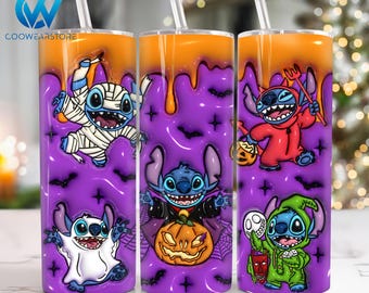 Horror Characters 3D Inflated 20 oz Skinny Tumbler Wrap Png, 3D Halloween 20oz Skinny Tumbler Png, Halloween Straight and Taper Tumbler Wrap