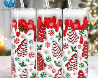 3D Inflated Christmas 20 oz Skinny Tumbler Sublimation, Merry Christmas 20oz Tumbler Png, Christmas Straight and Taper Tumbler Wrap