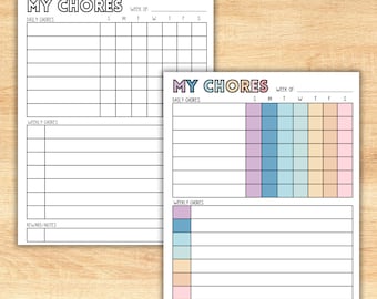 Tabla de tareas para niños / Tabla de tareas para niños / Tabla de tareas para niños pequeños / Tabla de tareas imprimible / Lista de tareas para niños / Tabla de tareas familiares