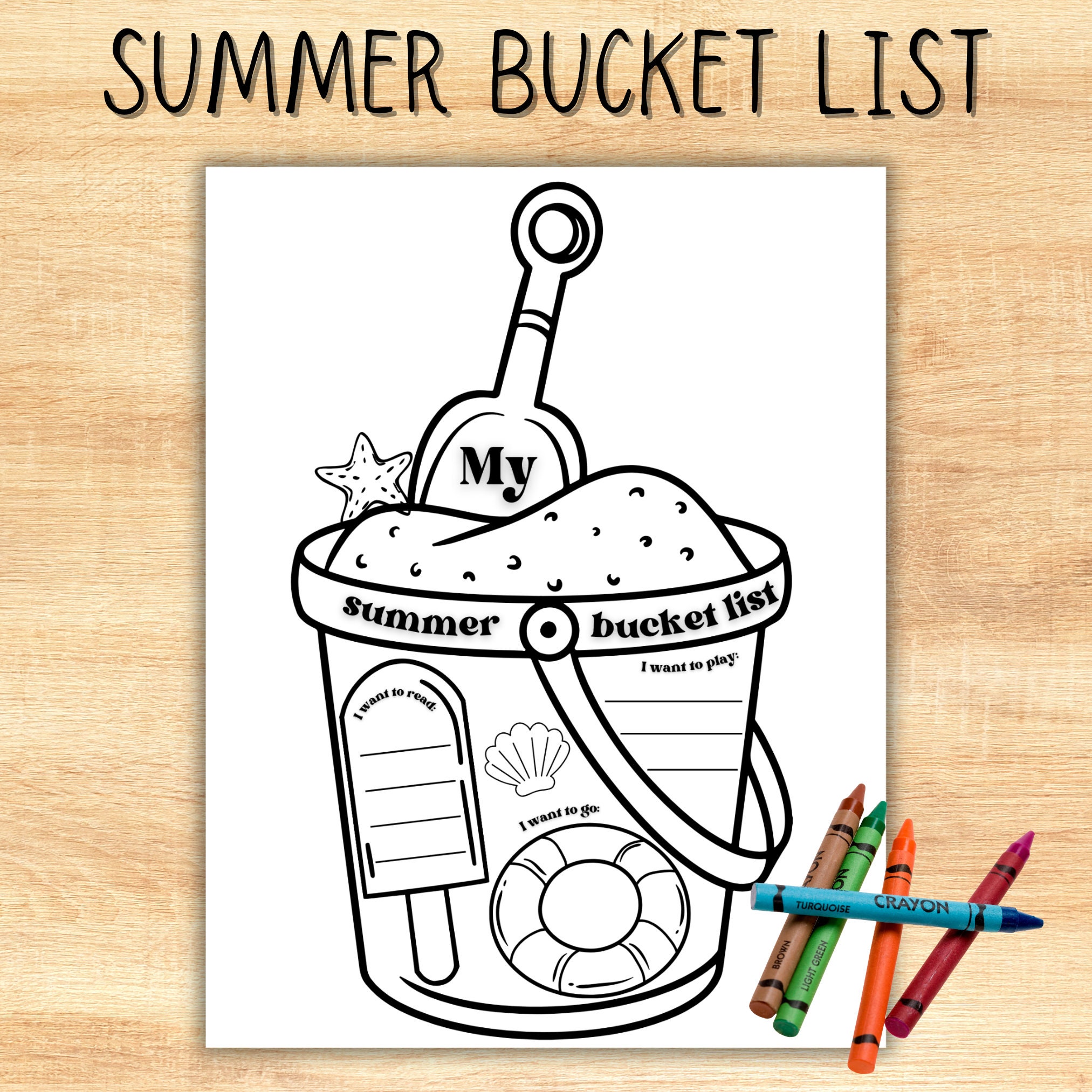 Printable summer bucket list | Bucket coloring page | Summer printable reading log | Summer fun reading tracker | Summer coloring