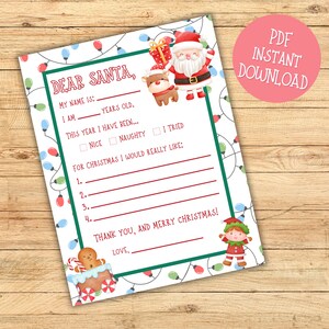 Brief an Santa | Weihnachtsmann Buchstabe | Weihnachtswunschliste | Nikolaus Wunschliste | Druckbare Weihnachtsliste