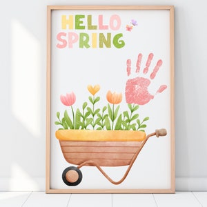 Hello spring craft | April showers bring May flowers handprint art | Umbrella flower craft | Baby handprint art printable craft
