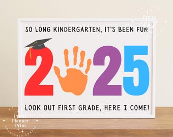 Kindergarten graduation handprint art | Last day of school child handprint | Kinder grad | Graduation keepsake | Kindergarten sign