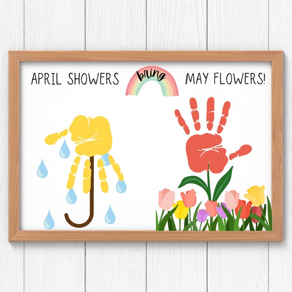 Hello spring craft | April showers bring May flowers handprint art | Umbrella flower craft | Baby handprint art printable craft