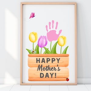 Muttertag 5 Minuten Basteln | Handabdruck-Kunst-Blumen-Handwerk | Blumen-Handabdruck-Geschenk für Mama | Muttertagskarte mit Handabdruck als Geschenk