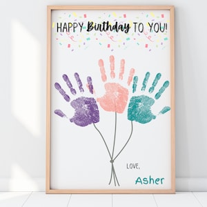Arte de la huella de la mano del feliz cumpleaños / Regalo de cumpleaños personalizado / Recuerdo de la huella de la mano del niño