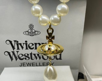 New In Box Vivienne Westwood Gold Pearl Choker Necklace Mini Bas Relief