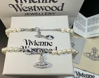 New In Box Vivienne Westwood Silver Pearl Choker Necklace Mini Bas Relief
